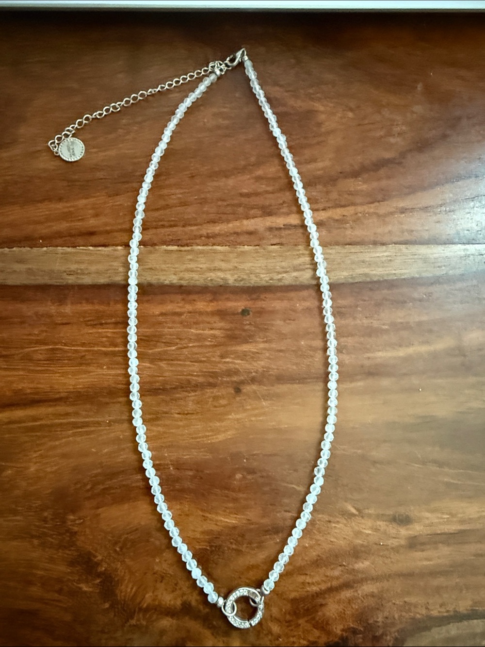 Iconic Beaded Open Ended Necklace Rainbow Moonstone & Silver Crystal Connector
